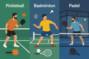 Perbandingan visual antara Pickleball, Badminton, dan Padel di Malaysia